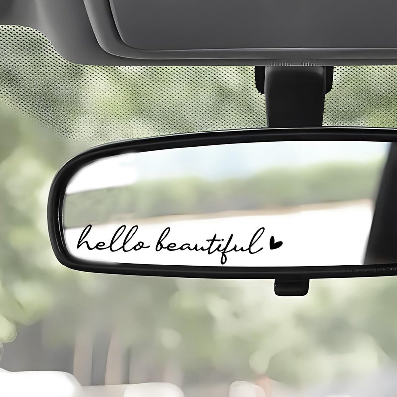 WCDHOR 2 x Hello Beautiful Rearview Mirror Decal Water Bottle Stickers Affirmation Reminder Sticker Laptop Bumper Sticker Tumbler Vinyl Sticker Car Mirror Decal (Hello Beautiful, Black) - Image 1